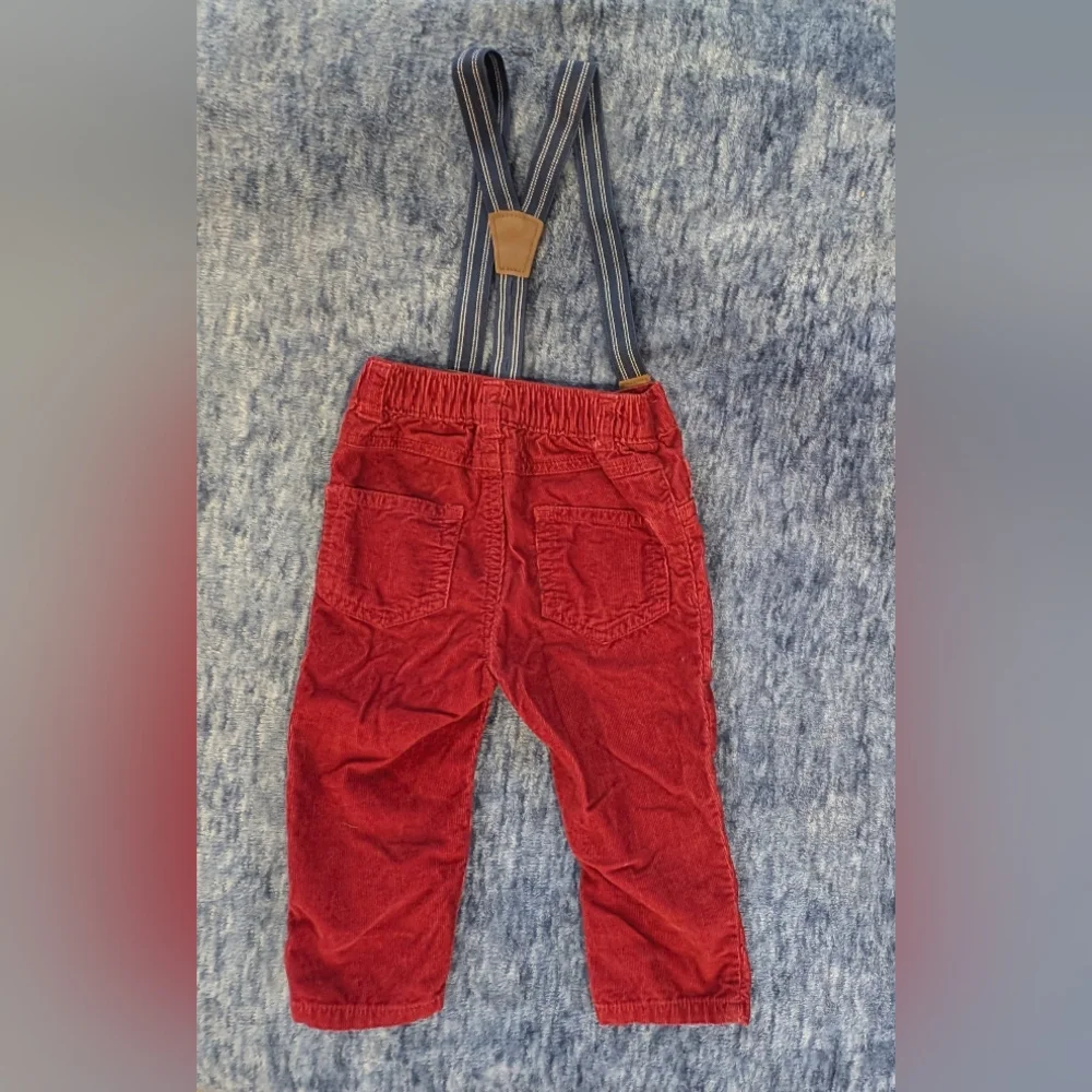 12M Kids Suspenders And Bow Tie Outfit with Red Pants and Gray Vest